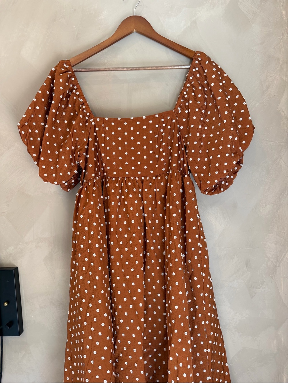 Rust Polka Dot Puff Sleeve Maxi Dress